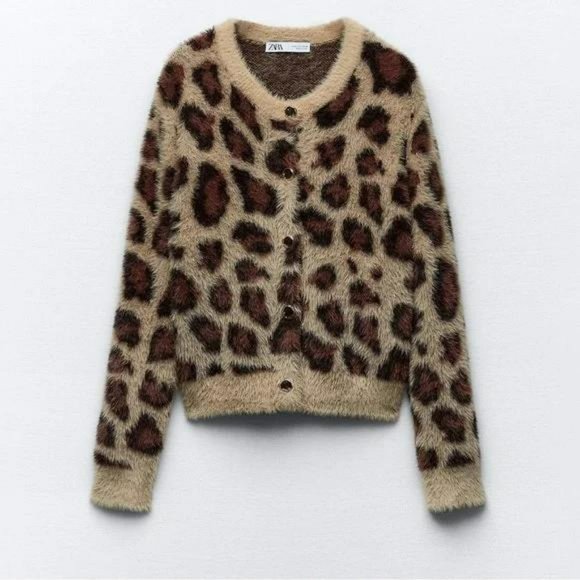 ZARA FAUX FUR ANIMAL JACQUARD KNIT CARDIGAN - Picture 3 of 6